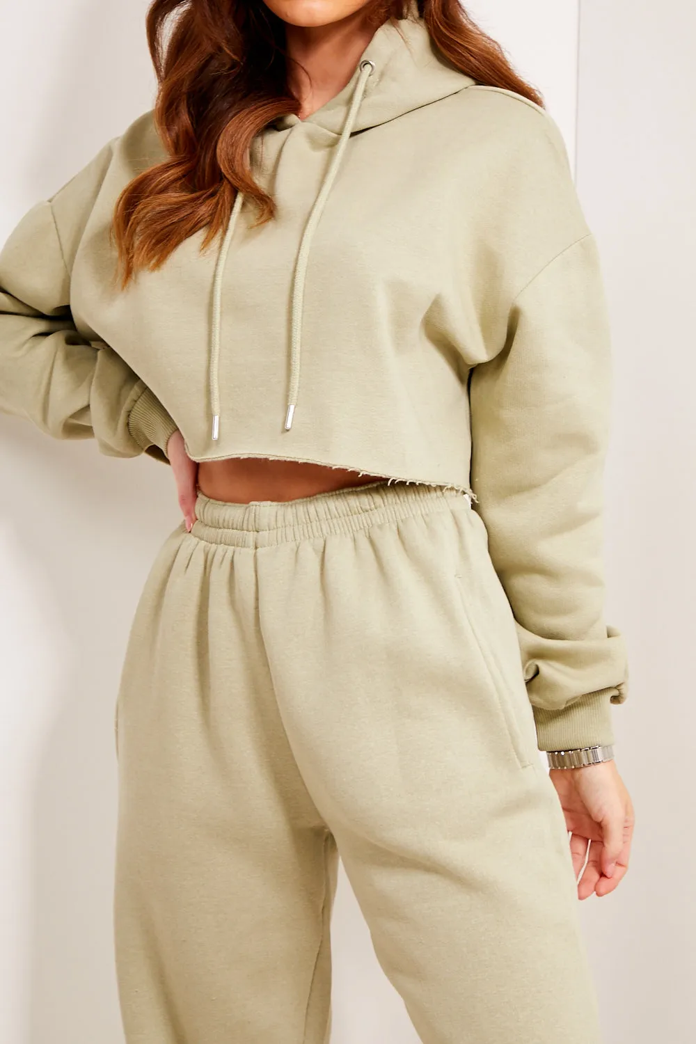Harper Sage Lounge Cropped Hoodie and Joggers Tracksuit Set