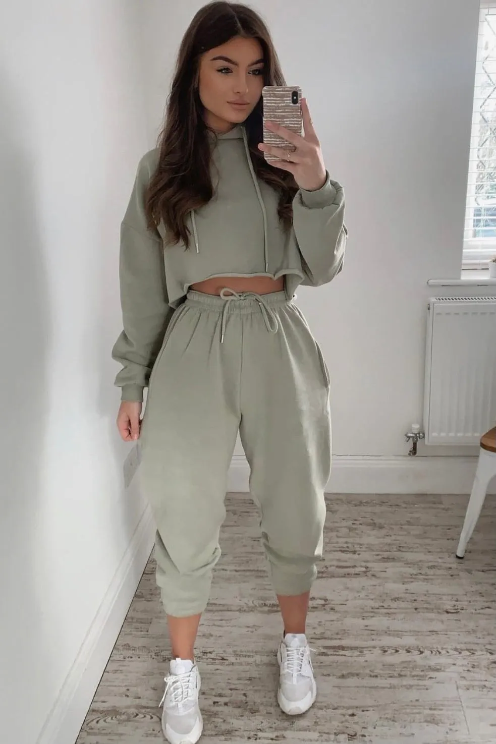 Harper Sage Lounge Cropped Hoodie and Joggers Tracksuit Set