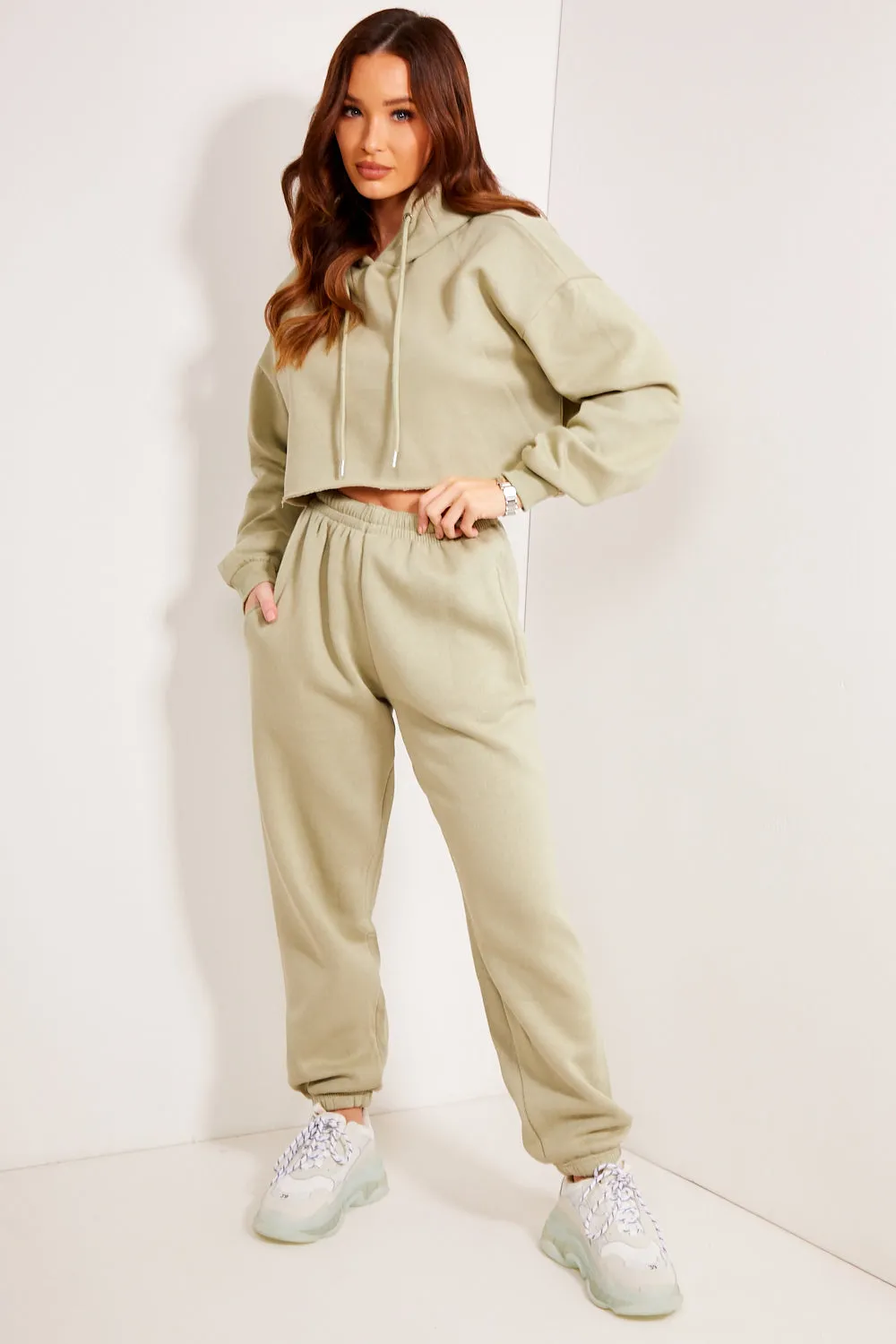 Harper Sage Lounge Cropped Hoodie and Joggers Tracksuit Set