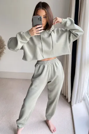 Harper Sage Lounge Cropped Hoodie and Joggers Tracksuit Set
