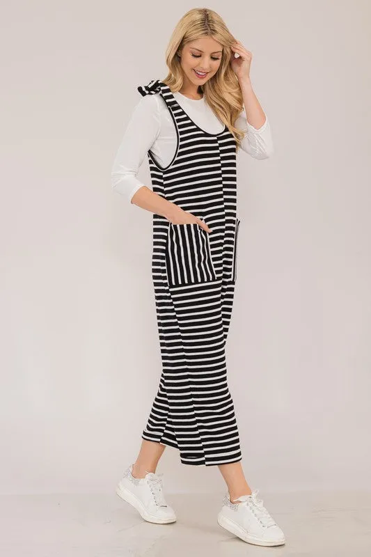 Hazel Blues® |  Celeste Striped Scoop Neck Overalls with Pockets
