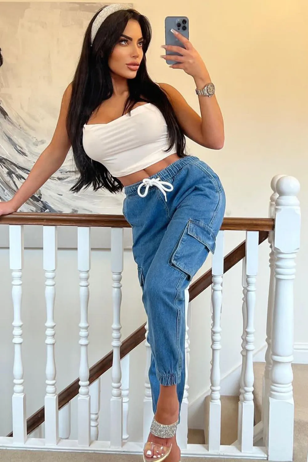 Jess Blue Denim Cargo Joggers