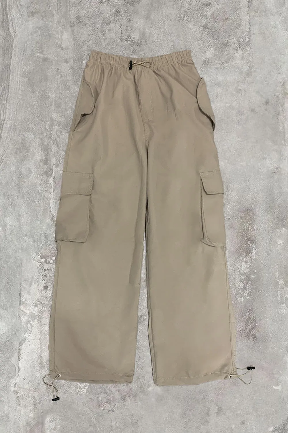 Kiesha Beige Parachute Toggle Pocket Cargo Trousers
