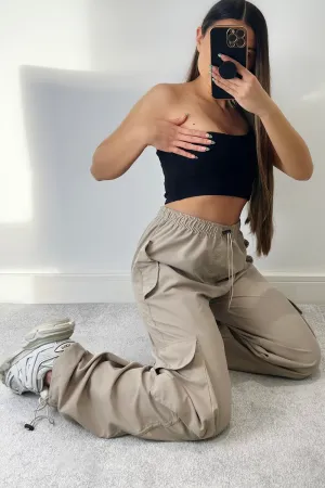 Kiesha Beige Parachute Toggle Pocket Cargo Trousers