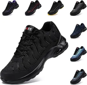 LARNMERN Air Cushion Steel Toe Shoes for Men Lightweight Puncture Proof Safety Toe Tennis Sneakers Breathable Slip Resistant Work Shoe Comfort Zapatos De Trabajo para(7.5,Dark,LSE31270)