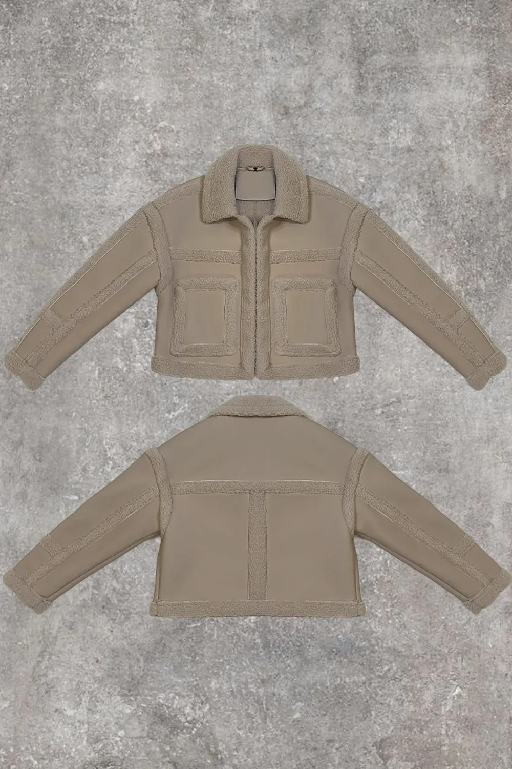 Lilly Beige PU Faux Leather Shearling Jacket