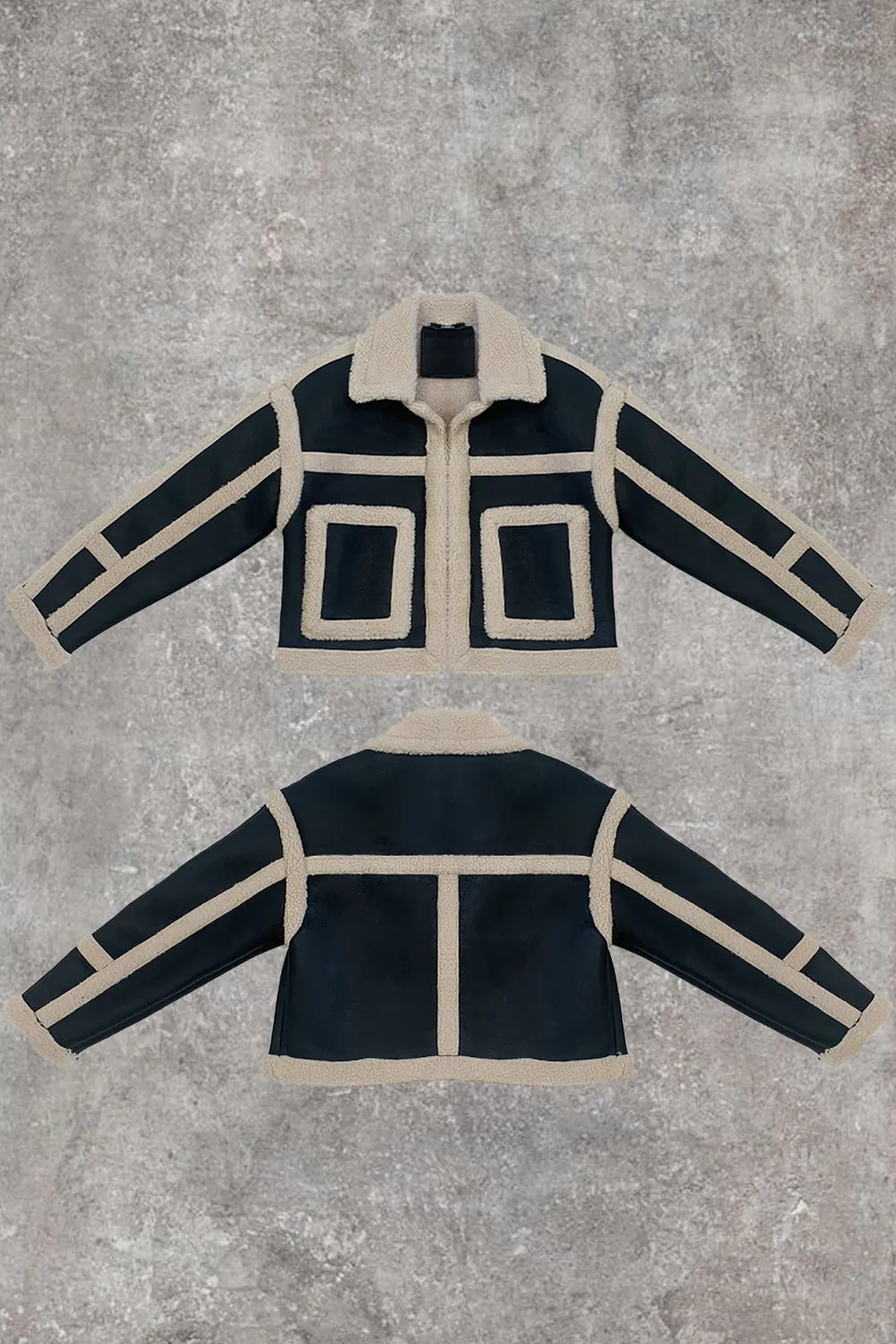 Lilly Black and Cream PU Faux Leather Shearling Jacket