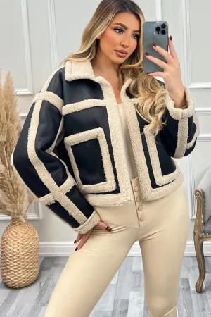 Lilly Black and Cream PU Faux Leather Shearling Jacket
