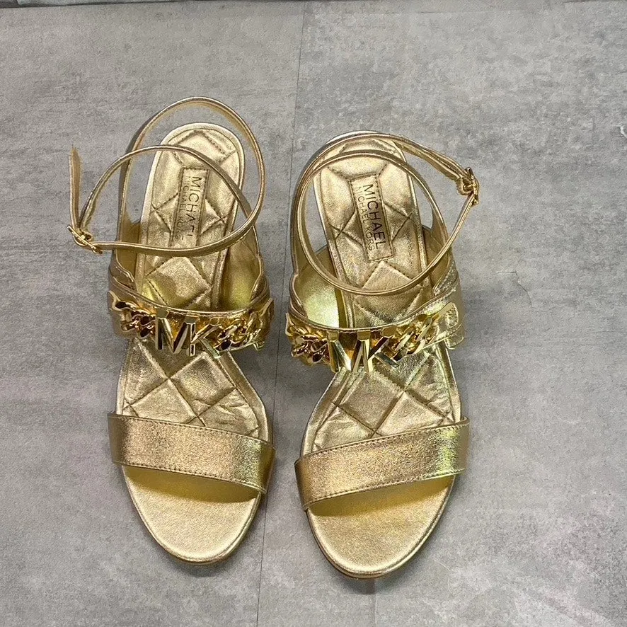 MICHAEL MICHAEL KORS Women's Pale Gold Blaine Ankle Strap Chain Dress Sandals SZ 6