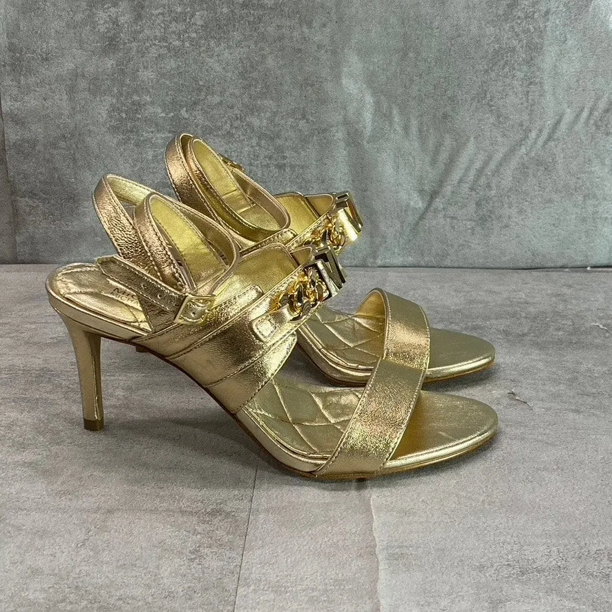 MICHAEL MICHAEL KORS Women's Pale Gold Blaine Ankle Strap Chain Dress Sandals SZ 6
