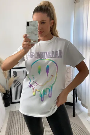 Mindy White Le Sourire Graphic Printed T-Shirt