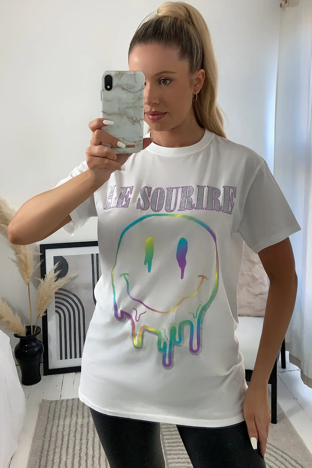 Mindy White Le Sourire Graphic Printed T-Shirt