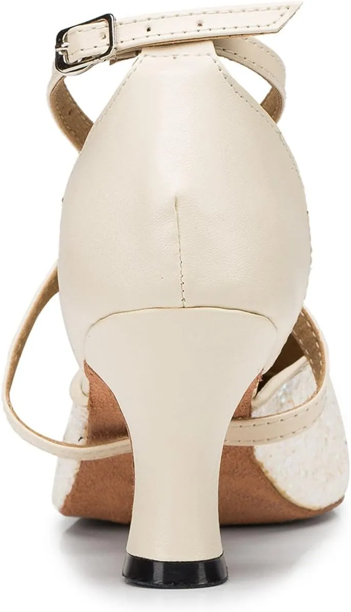Minishion Women's Cross Strap Glitter Ballroom Latin Salsa Dance Shoes