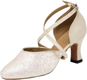 Minishion Women's Cross Strap Glitter Ballroom Latin Salsa Dance Shoes
