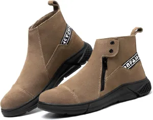 Mokcoliy]Breathable Safety Shoes Men's Welding Work Boots Steel Toe, Anti-Smash/Abrasion-Proof Design for Machinery Industry, Ventilated Cowhide Summer Protective Footwear