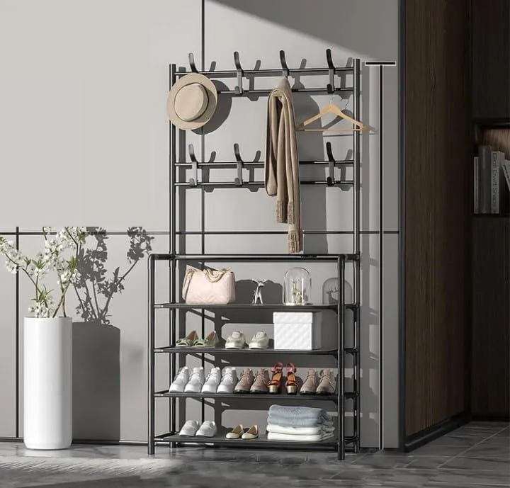 Multi-Tier Shoe Rack & Garment Rack – Stylish, Functional, & Space-Saving