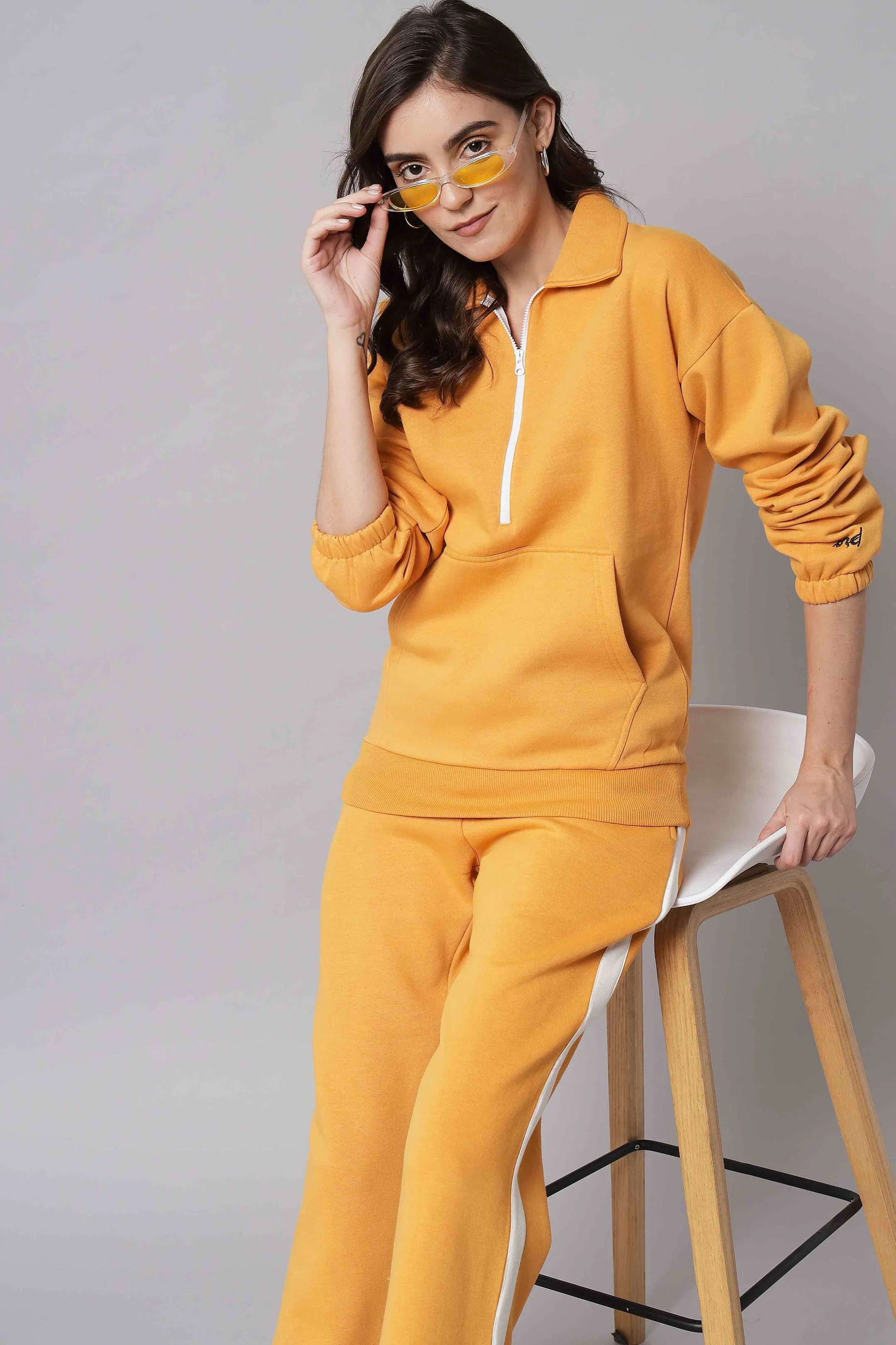 Mustard Half-Zip Collared Sweatshirt