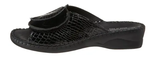 Paola adjustable leather slide sandals in Black