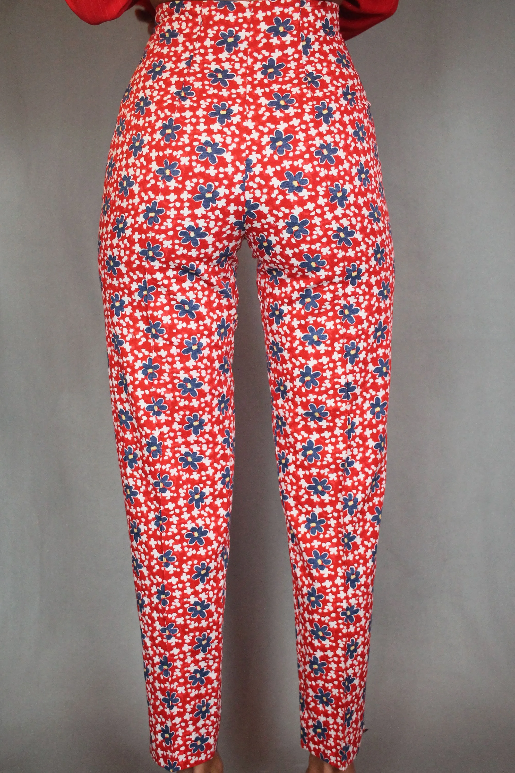 Red Floral High Waisted Trousers