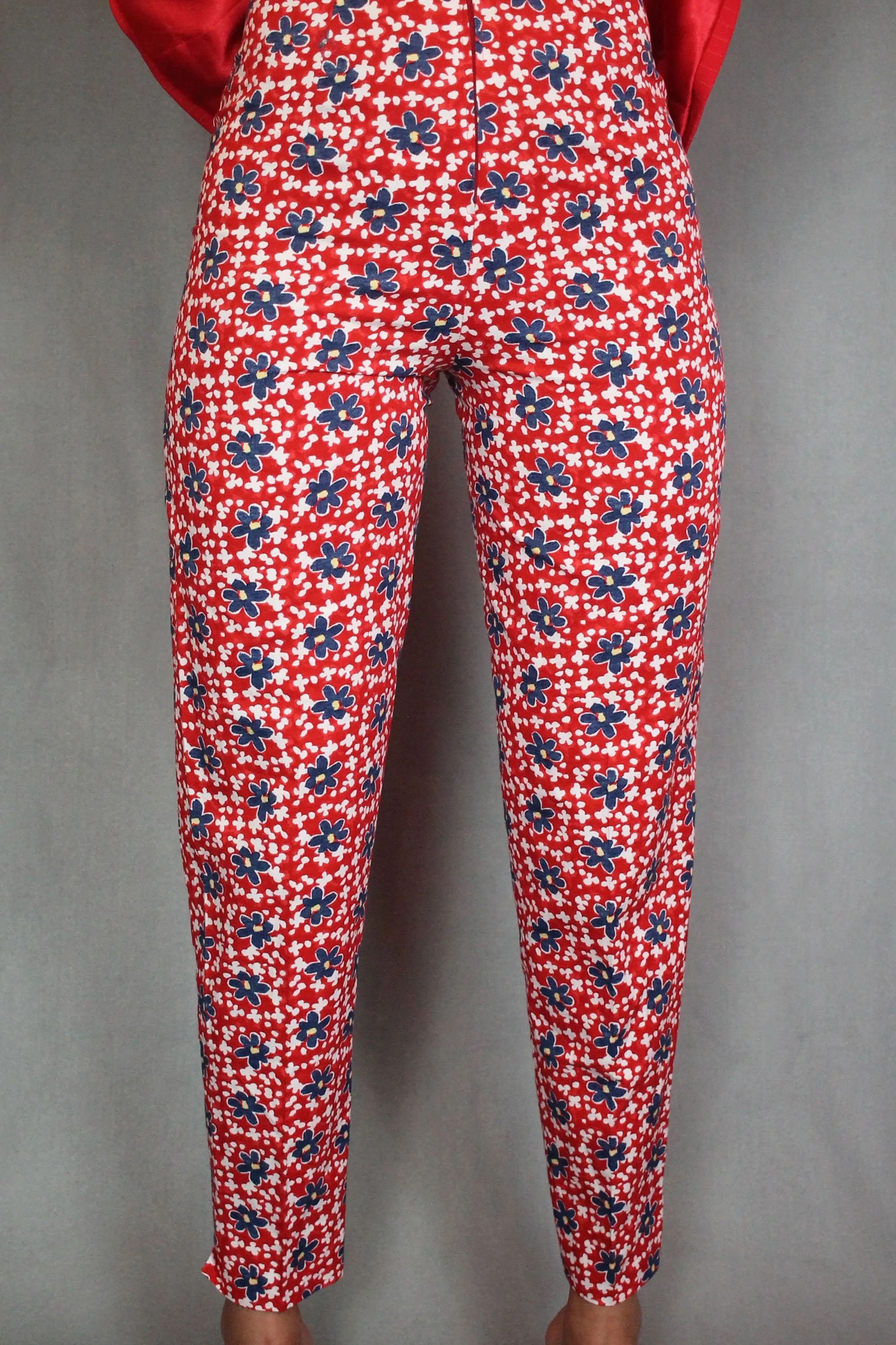 Red Floral High Waisted Trousers
