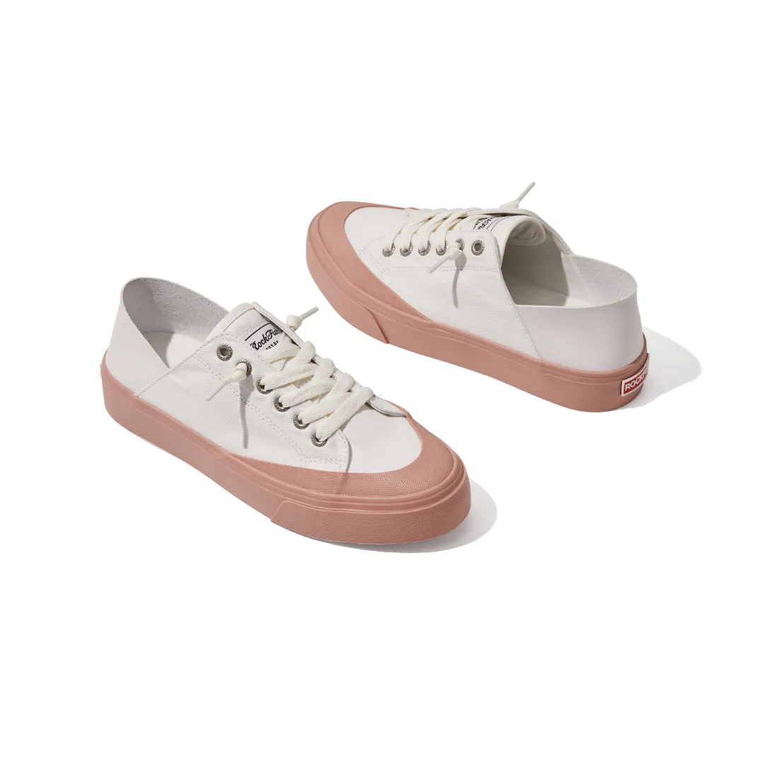 ROCKFISH 747 Lazy Heel WHITE/PINK trim Womens Canvas Sneaker. Ladies Trainer