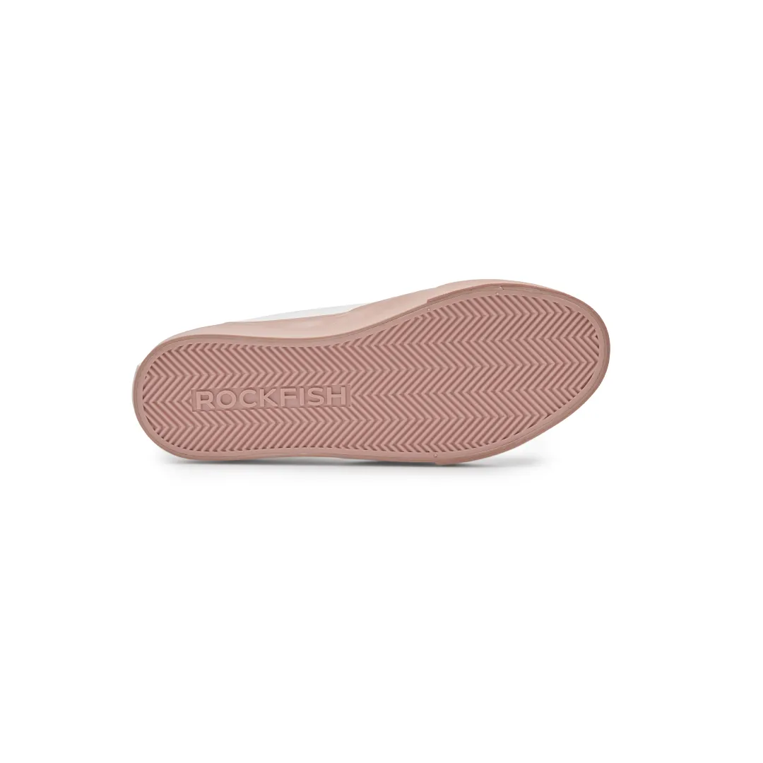 ROCKFISH 747 Lazy Heel WHITE/PINK trim Womens Canvas Sneaker. Ladies Trainer