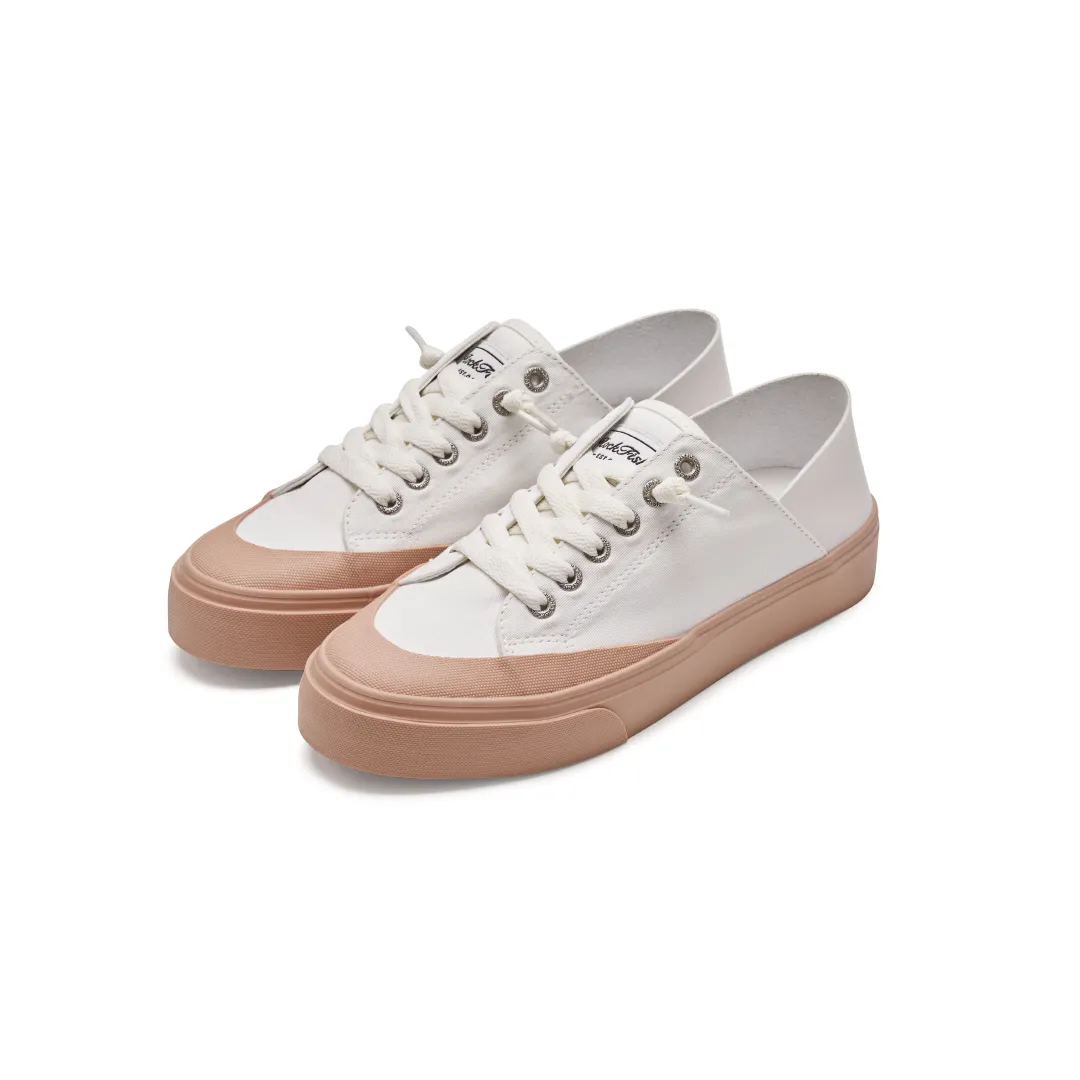 ROCKFISH 747 Lazy Heel WHITE/PINK trim Womens Canvas Sneaker. Ladies Trainer