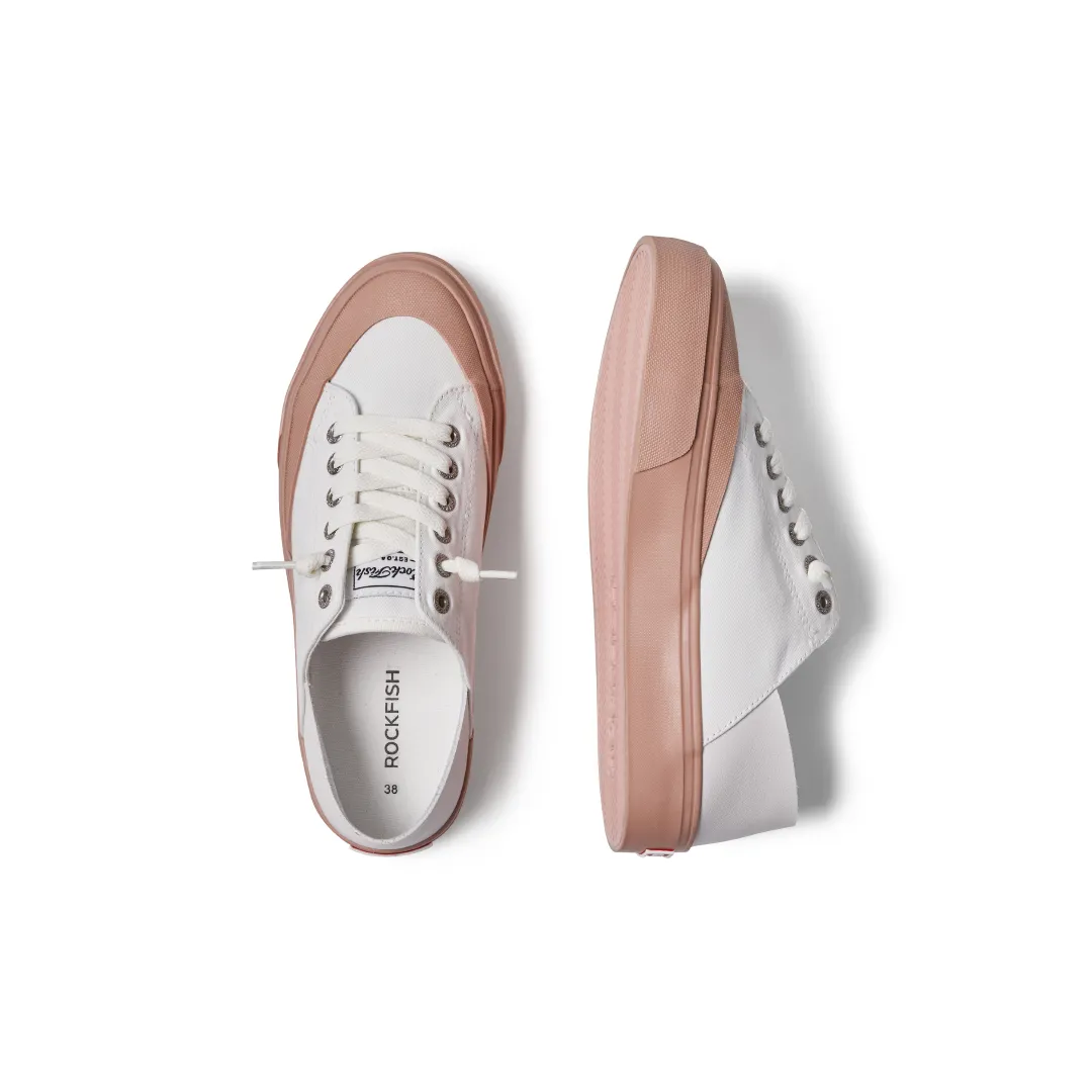 ROCKFISH 747 Lazy Heel WHITE/PINK trim Womens Canvas Sneaker. Ladies Trainer