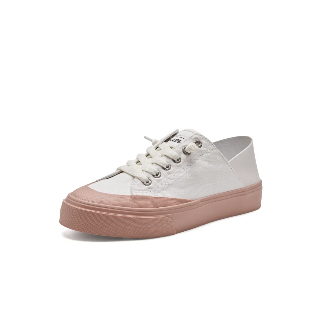 ROCKFISH 747 Lazy Heel WHITE/PINK trim Womens Canvas Sneaker. Ladies Trainer