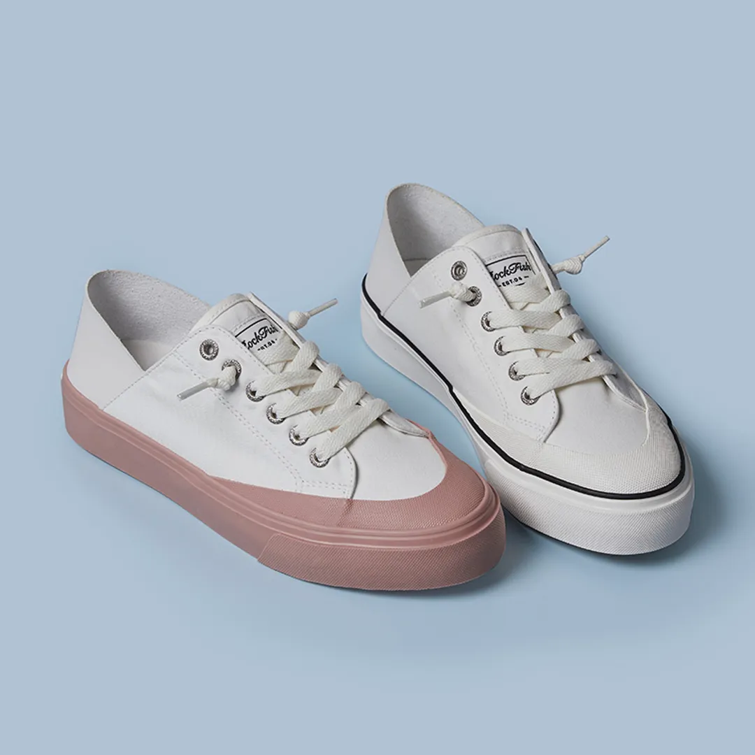 ROCKFISH 747 Lazy Heel WHITE/PINK trim Womens Canvas Sneaker. Ladies Trainer
