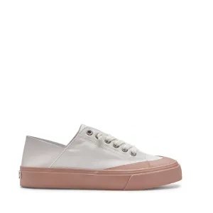 ROCKFISH 747 Lazy Heel WHITE/PINK trim Womens Canvas Sneaker. Ladies Trainer