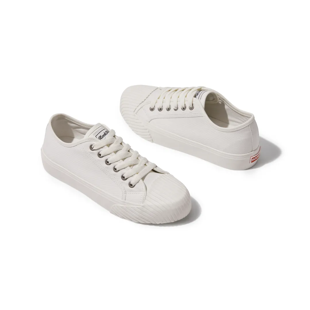 ROCKFISH White Vintage 702 Ladies canvas sneakers. Womens canvas trainer with shell shaped toe cap.