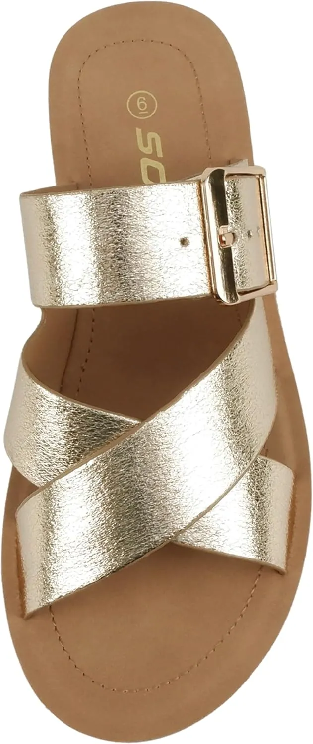Soda Papaya ~ Women Open Toe Multi-Strap Flatform Sandals