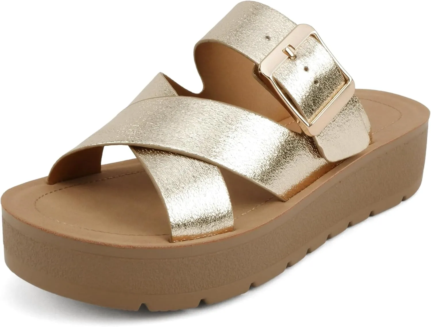 Soda Papaya ~ Women Open Toe Multi-Strap Flatform Sandals