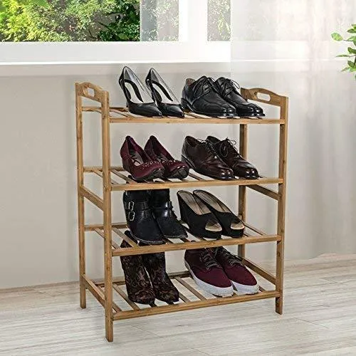 Sorbus Bamboo Shoe Rack - 4-Tier Shoes Rack Organizer - Perfect Bench for Hallway Entryway, Mudroom, Closet, Bedroom, etc