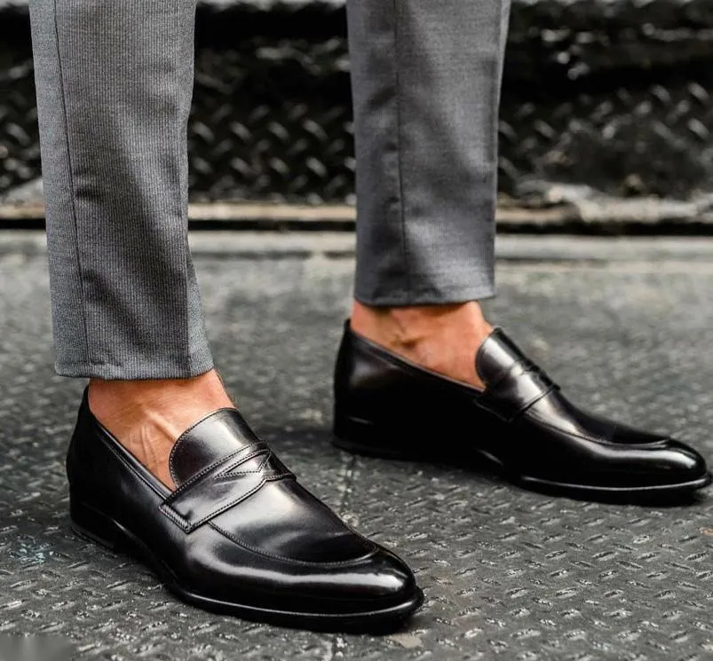 Stylish Men Suede Shoes Fashion Pointed Business And Partywear Leather Slip On Loafer Black