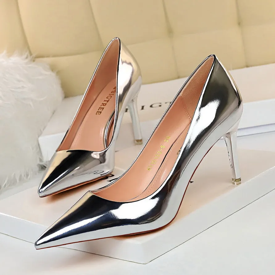 Stylish Metallic Shallow Mouth High Heel Women's Party Shoes