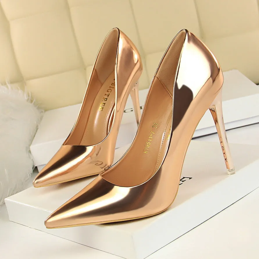 Stylish Metallic Shallow Mouth High Heel Women's Party Shoes