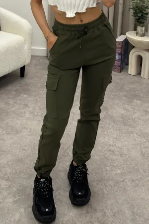 Talina Khaki Pocket Detail Drawstring Cargo Trousers
