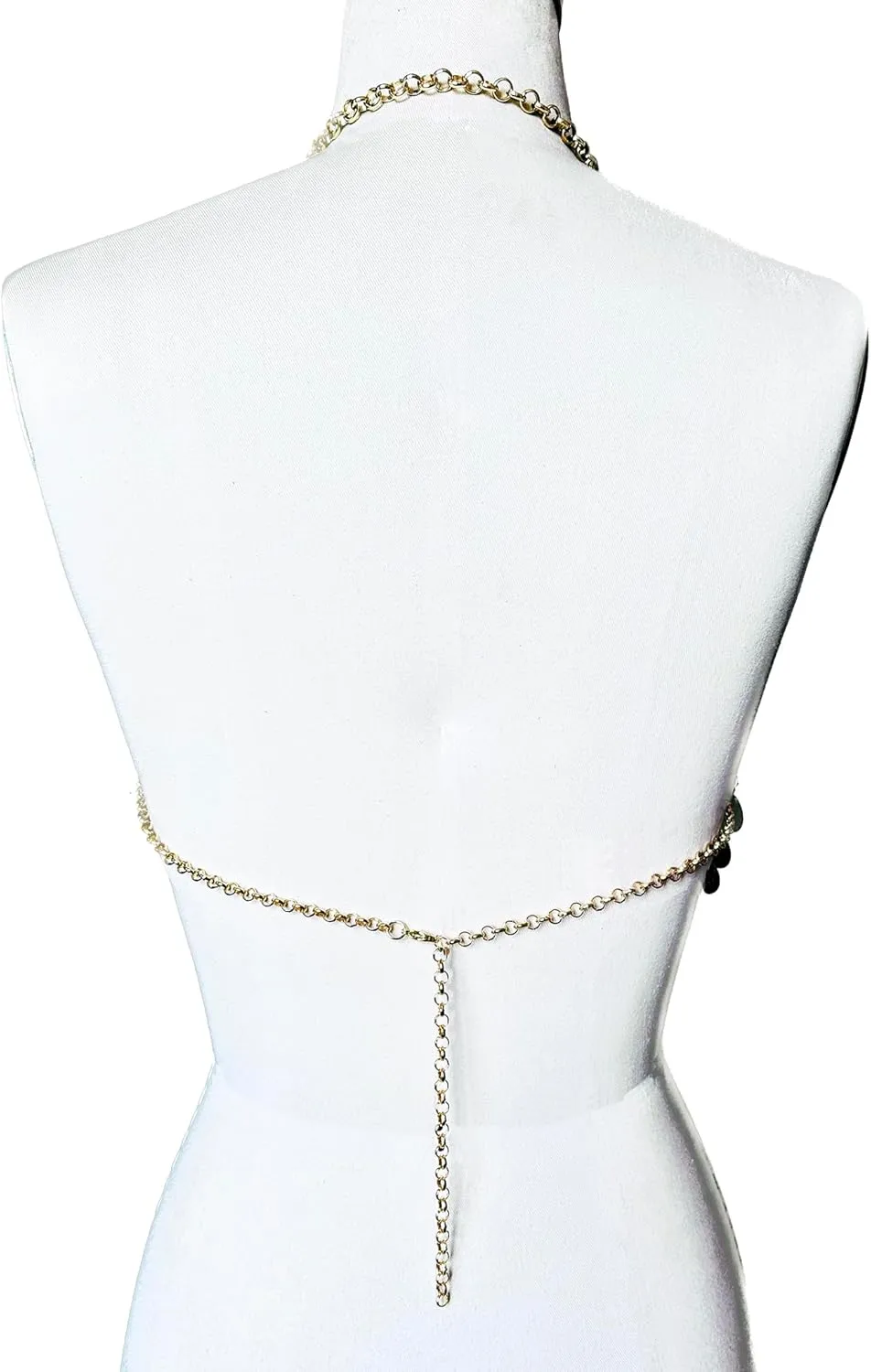 Tchin Sexy Sequin Body Chain Jewelry for Women Sparkly Tops Metallic Outfits Backless Halter Crop Top
