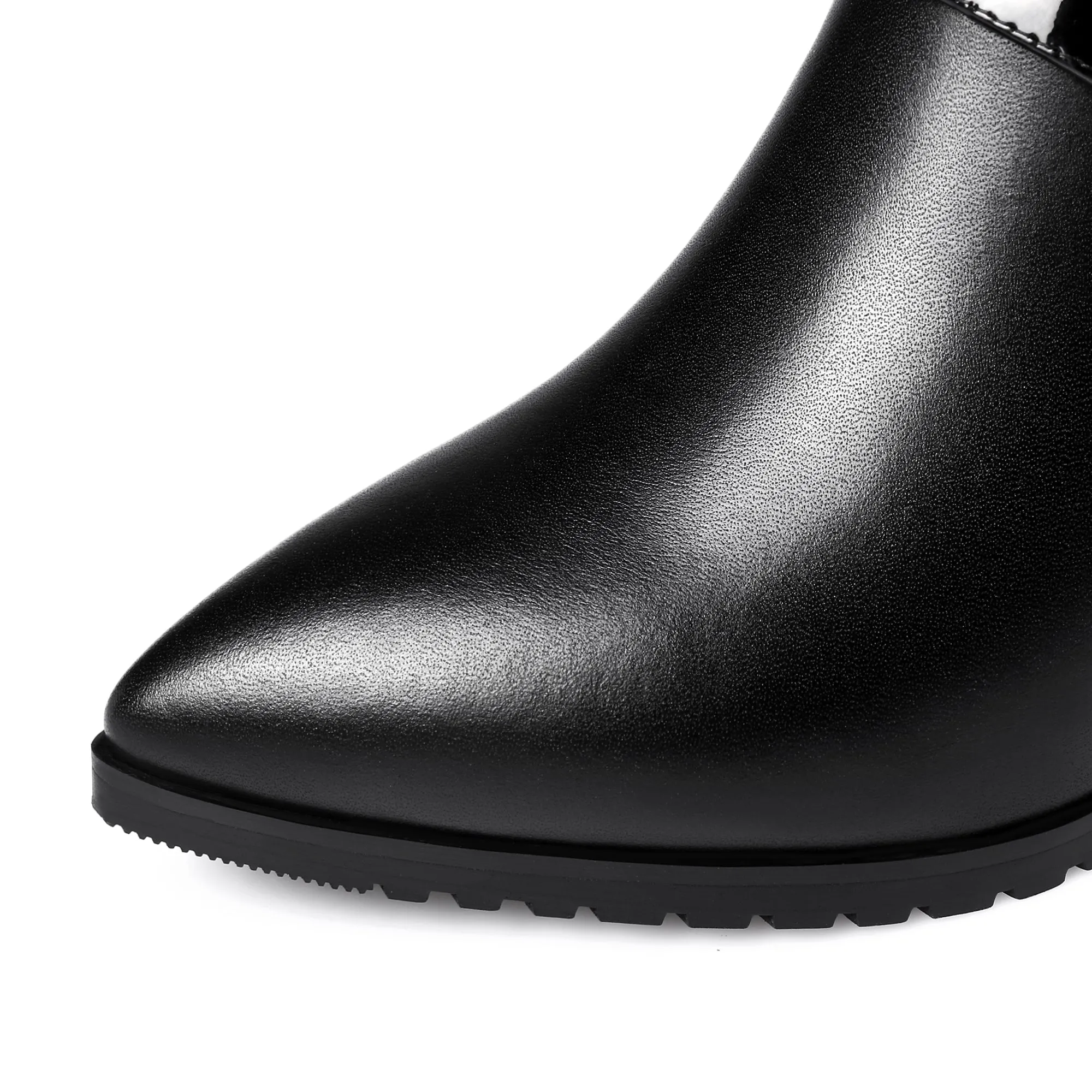 TinaCus Women's Genuine Leather Pointed Toe Handmade Side Zip Mid Chunky Heel Stylish Ankle Boots with Buckle