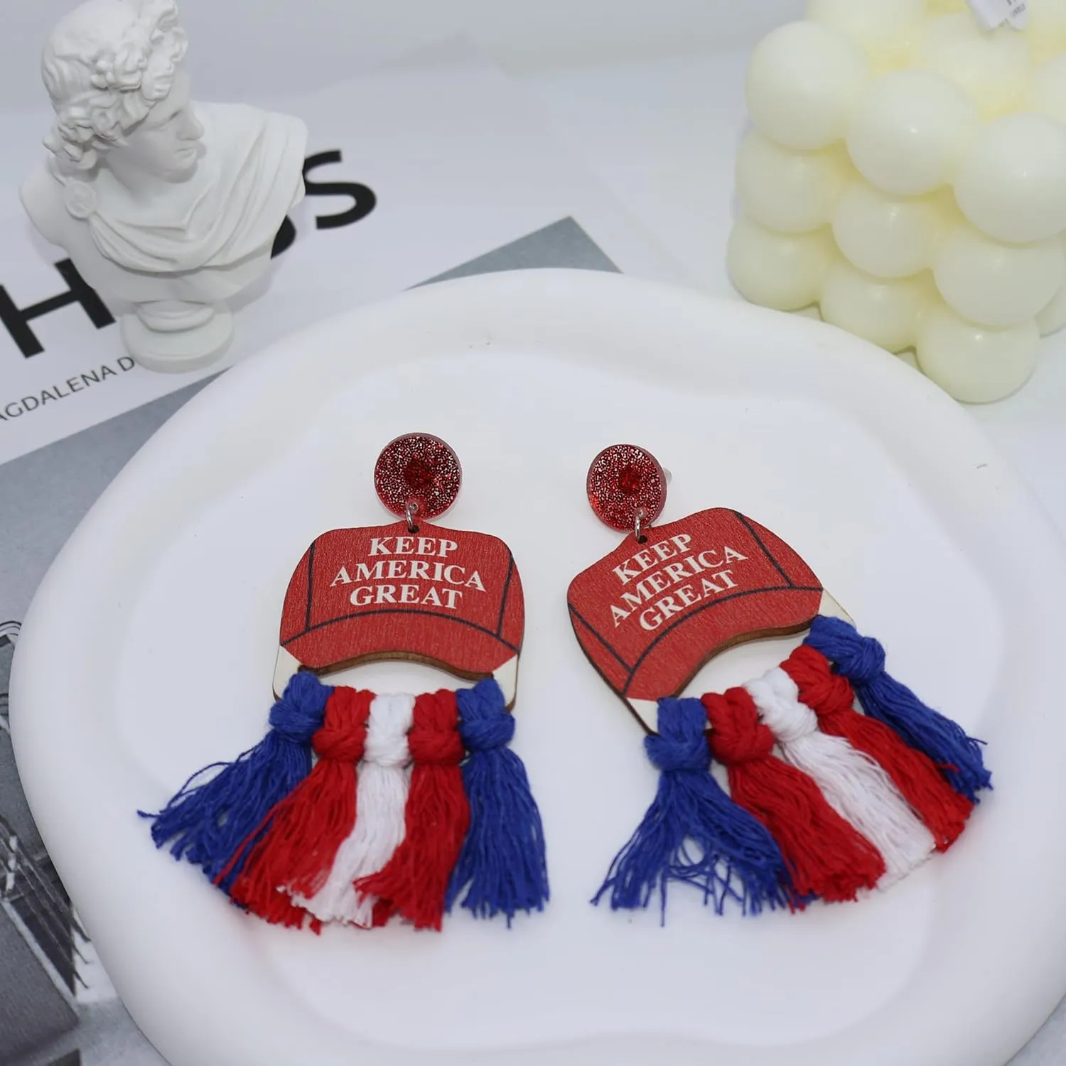 Trump 2024 Earrings Novelty Wooden 2024 Presidential Eletion Vote Patriots Earrings Trump Keep America Great Earrings