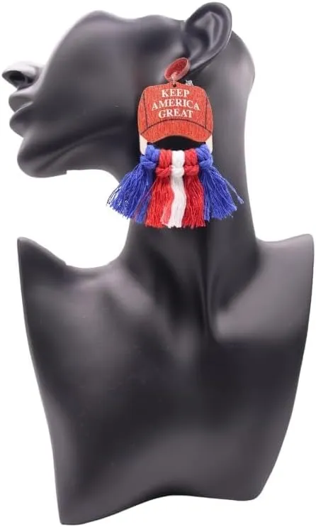 Trump 2024 Earrings Novelty Wooden 2024 Presidential Eletion Vote Patriots Earrings Trump Keep America Great Earrings
