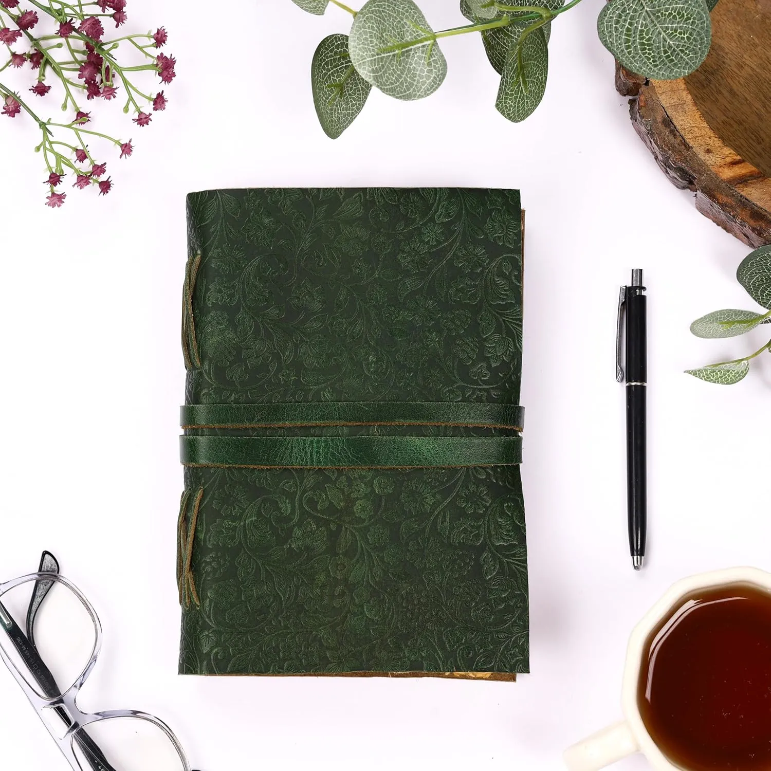 Vintage Handmade Rustic Leather Diaries (Black & Green)
