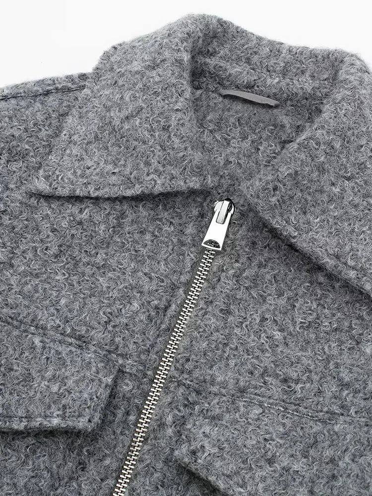 Vintage long sleeve Grey Front Zipper Jackets Outfits