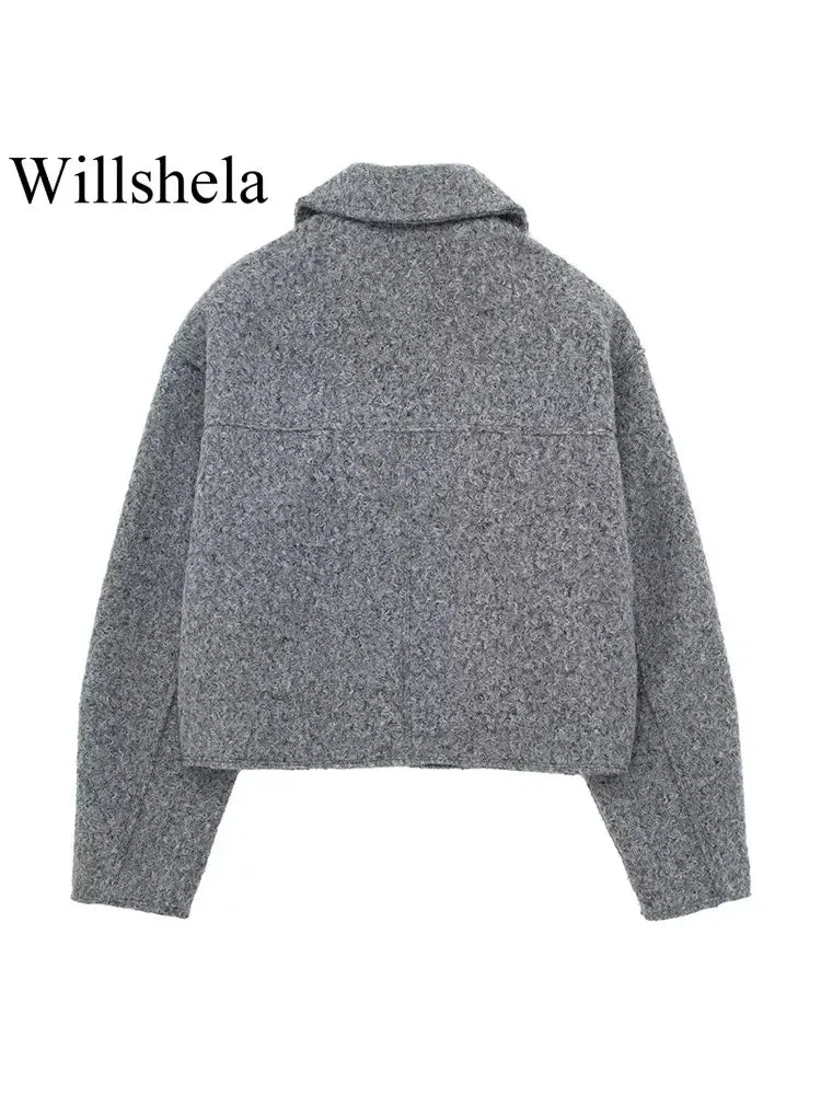 Vintage long sleeve Grey Front Zipper Jackets Outfits