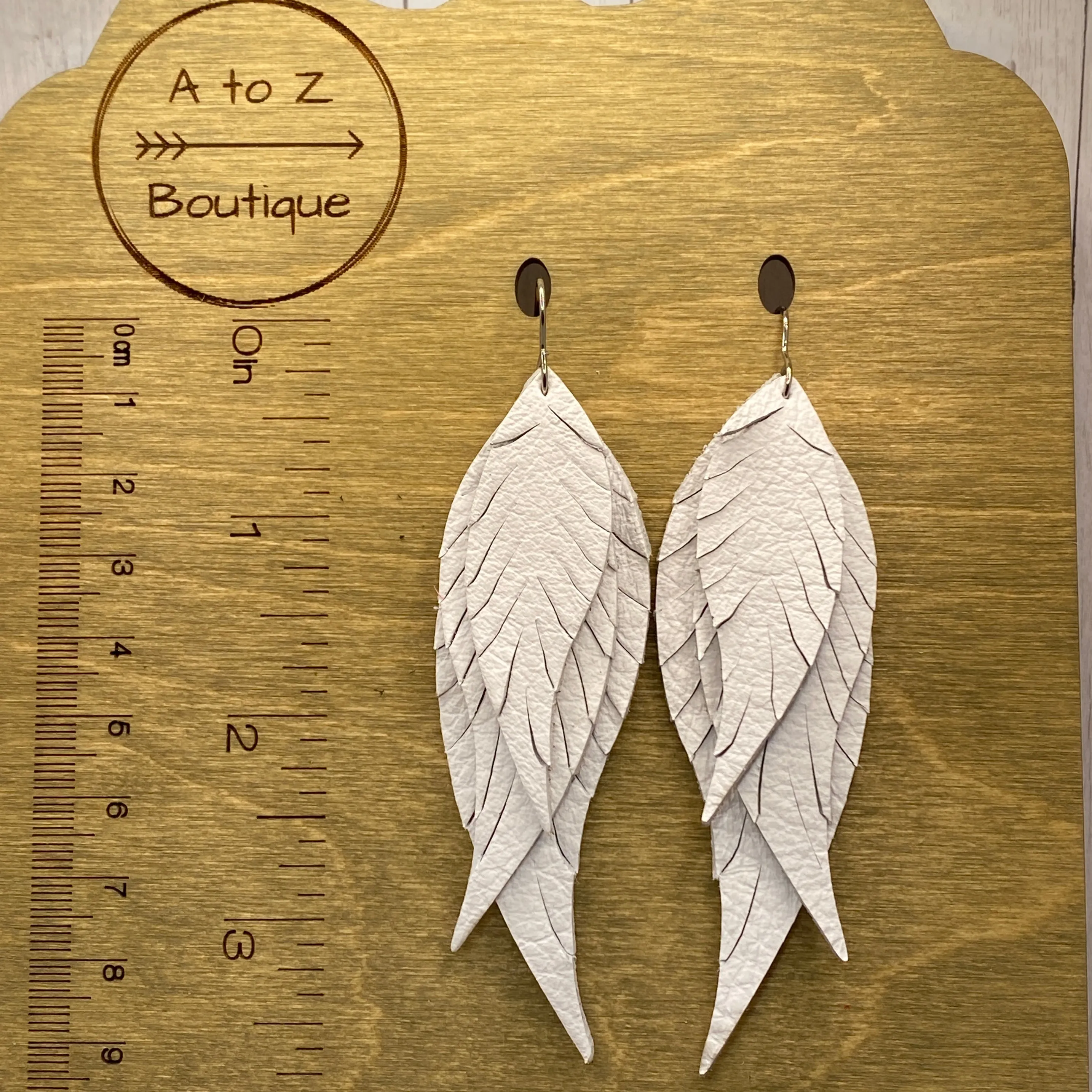 White Genuine Leather Feather Earrings
