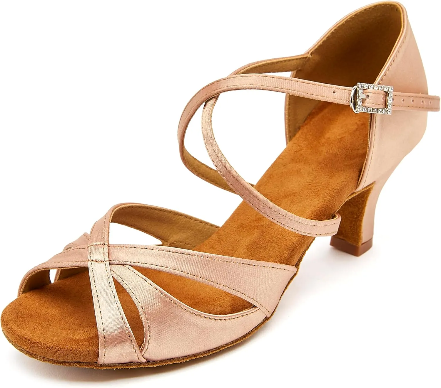 Women's Latin Dance Shoes Female's Ballroom Salsa Dance Shoes with 2.5" Heel(A-Style Nude Size 9.5)