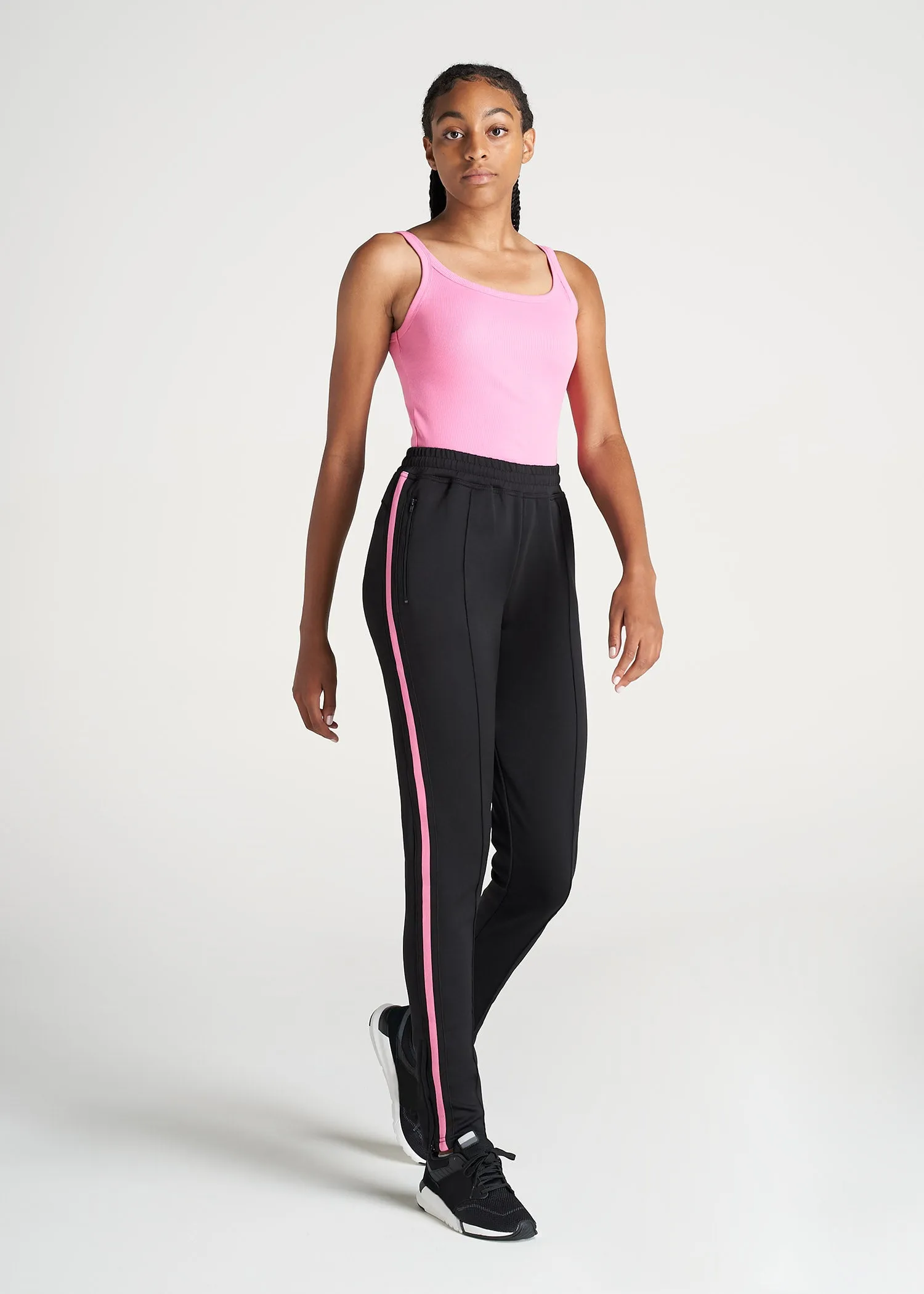 Women's Tall Athletic Stripe Pants in Black & Pink