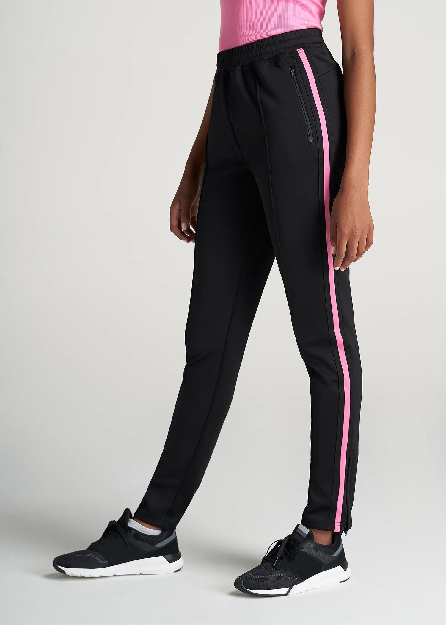 Women's Tall Athletic Stripe Pants in Black & Pink